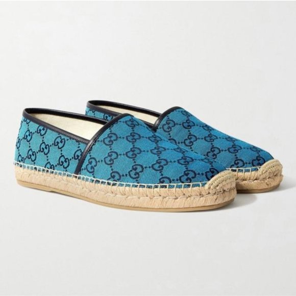 Gucci Blue GG Logo Multicolor Canvas Espadrilles Flats - Picture 1 of 12